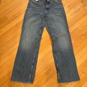 Zara Midrise Blue Denim Jeans with Frayed Hem